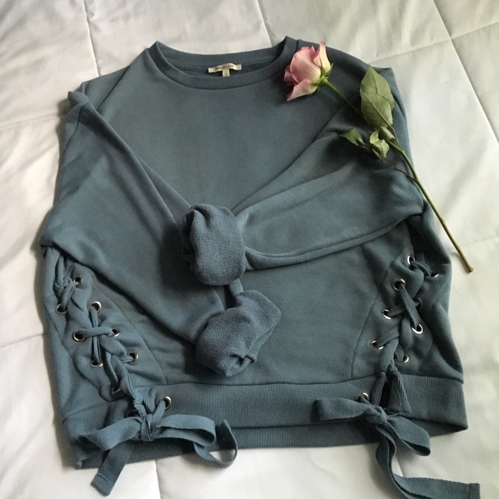 Dusty Blue Lace Up Sweatshirt